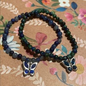 Girls Blue and Green Beaded Butterfly Bracelets
